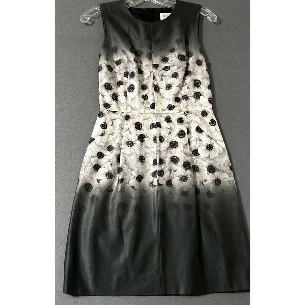 Milly gray white floral sleeveless A line pockets on side dress sz 2